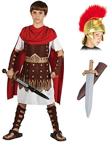 A2ZFD Boys Roman Centurion Gladiator Sparticus Fancy Dress COSTUME + ROMAN HELMET (FABRIC) + SWORD - Size: 5 - 7 years