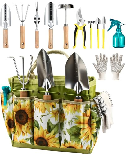 MOSFiATA 12Pcs Garden Tools Set, Heavy Duty Gardening Kit with Organizer Bag, for Digging, Weeding, Transplanting, Pruning Ideal Gardening Gifts