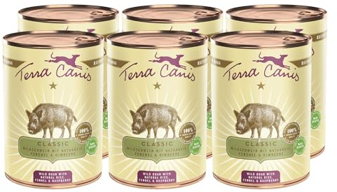 Terra Canis Wildschwein mit Naturreis, Classic Nassfutter für Hunde, 6x400g | 100% Lebensmittelqualität aller Rohstoffe, mit frischem Fleisch und nahrhaften Innereien, glutenfrei und getreidearm