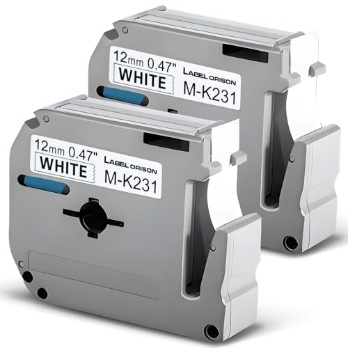 Label Orison kompatibel Etikettenband Ersatz für Brother M-K231 MK-231 MK231 Schwarz auf weiß 12mm 8m Schriftbänder für PT-65 PT-60 PT-45 PT-55 PT-90 PT-M95 PT-70BM PT-75 PT-85, 2er-Pack