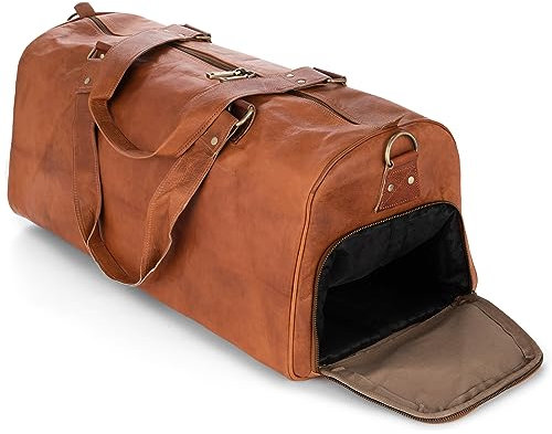 Berliner Bags Vintage Weekender Oslo Reisetasche aus Leder Damen Herren Braun Groß 45l (Mit Schuhfach)
