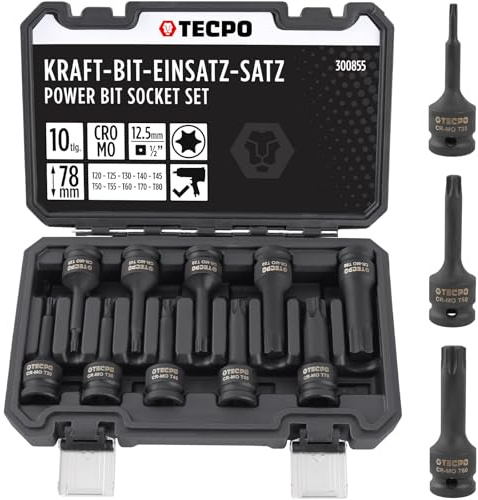TECPO Torx Steckschlüssel Satz 1/2 Zoll T20-T70 Kraftnüsse Schlagnüsse Nuss Set