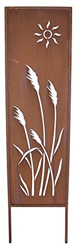 FRANK FLECHTWAREN Gartenschild Schilf, Metall, moderne Rostoptik, schöne Ausstanzungen, Größe 31 x 117 cm