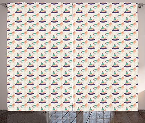 ABAKUHAUS Henne Rustikaler Vorhang, Knabbern und Sitzen Tiere, Wohnzimmer Universalband Gardinen mit Schlaufen und Haken, 280 x 225 cm, Quartz Peach
