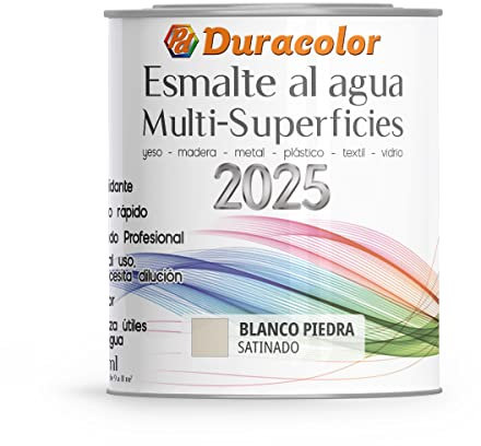 Esmalte al Agua Multi Superficie - Color Satinado Blanco Piedra - 250ml - Acabado Brillante - Sin Olor - Resistente a Golpes, Roces y Manchas - Antioxidante - Rápido Secado - Duracolor