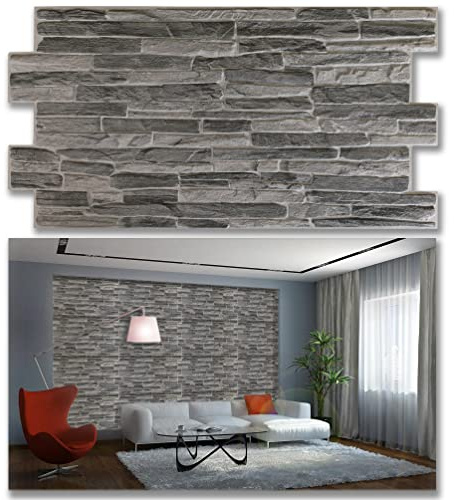 PVC Plastic Wall Panels 3D Decorative Tiles Cladding - Dark Stone (10 pieces)