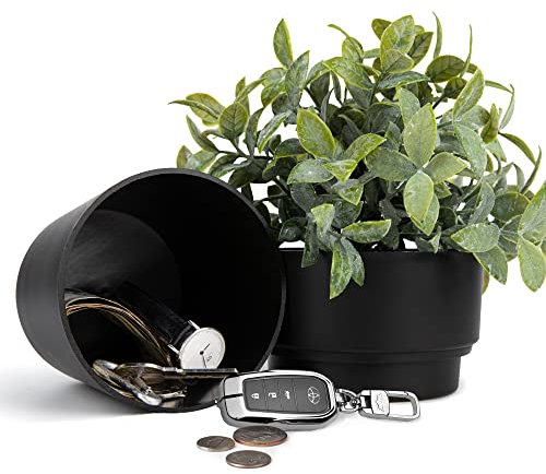 Livebe Blumentopf mit verstecktem Safe und Geheimfach, Geheimversteck für Schlüssel, verstecken Sie einen Geheimtresor (schwarz)