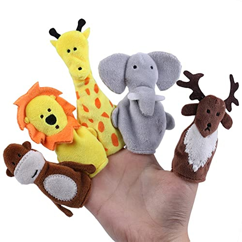 ,Fingerpuppen für Kinder,5 Stück Klein Tiere Plüsch Fingerpuppen,Waldtiere Stoffpuppen Löwe Elefant Finger Plüschtier Handpuppe Puppen Lustige Tier Spielzeug Geschenk für Kinderparty Taufe Oster