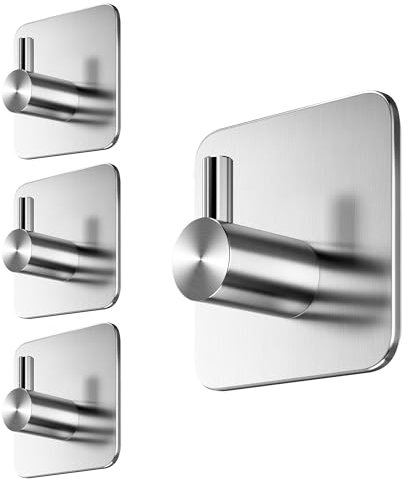 Menz Haken selbstklebend, 4er Set, Edelstahl Klebehaken, Wandhaken selbstklebend mit wasserfesten Klebepads, Klebehaken extra stark für Bad, Küche, Badezimmer Selbstklebende haken