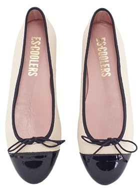 escoolers Edith Manoletina da donna in pelle con punta in vernice - Made in Spain., Beige con punta in vernice, 40 EU