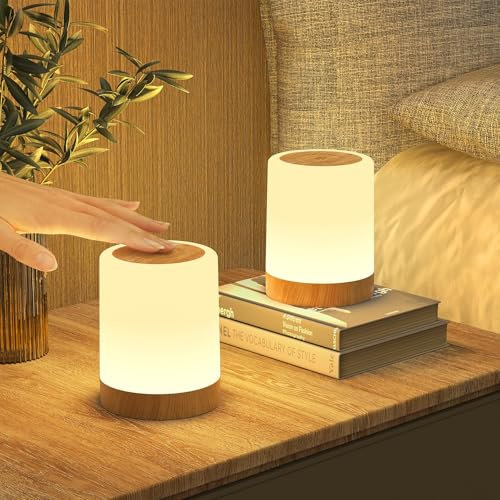 Bonsery Lampe de Chevet Tactile Lot de 2, Lampe de Table Veilleuse à Intensité Variable, 256 couleurs RVB et 3 Modes, Lampe de Table Rechargeable USB avec Fonction Minuterie, Lampe Chevet sans Fil