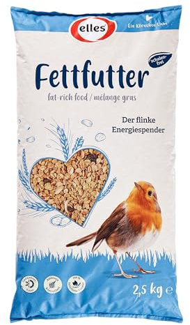 Elles Fettfutter 6 x 2,5kg I Energiefutter für Vögel mit 100% natürlichen Zutaten | Ganzjähriges Wildvogelfutter | Schalenfrei | Ideal für Terrasse & Balkon