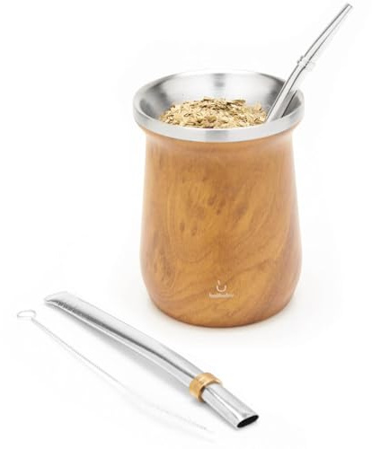 balibetov 260 ml Set de Yerba Mate – Mate Gourd, 2 Bombillas y Cepillo de Limpieza – Doble Pared – Aislamiento al Vacío – Fácil de Limpiar
