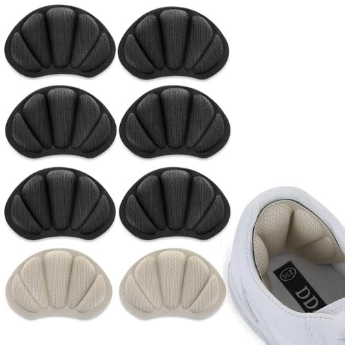 4 Pairs Insoles to Make Shoes Smaller, Heel Grips for Ladies Shoes, Anti Slip and Anti Wear Heel Protectors for Shoes for Women Men Thick Shoe Inserts Back Insoles(Black Beige)