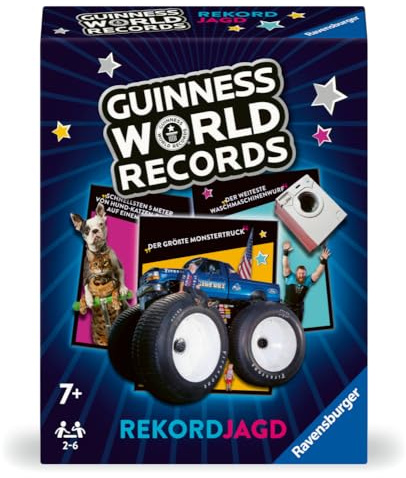 Ravensburger 22889 - Guinness World Records: Rekordjagd - das Quiz- und Gedächtnisspiel voller Rekorde, Skurrilem und Sensationen für 2-6 Spieler ab 7 Jahren