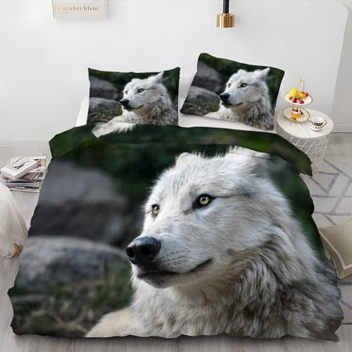 Bettwäsche 135x200 Wolf Muster Weich Bequem Atmungsaktiv Hypoallergen 3D Sommerbettwäsche Bettwäsche Set + 1 Kissenbezug 80x80 cm,Geeignet für Jungen Mädchen Kinder
