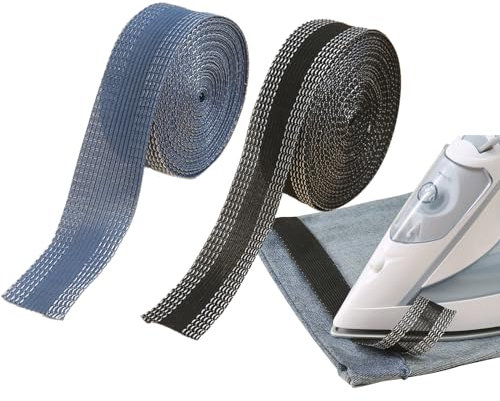 Yiyifor Saumband zum Aufbügeln - 10m Waschbar, Hosenstoff Band, Kante Verkürzen, Kein Nähen, für Hosen & Kleidung (Blau-Schwarz)