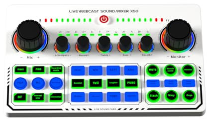 summina Live Sound Card Audio Mixer Recording Desktop Singing BT Power Supply OTG Digital Lossless Transmission for Streaming Podcasting Gaming Soundboard Built-in Battery