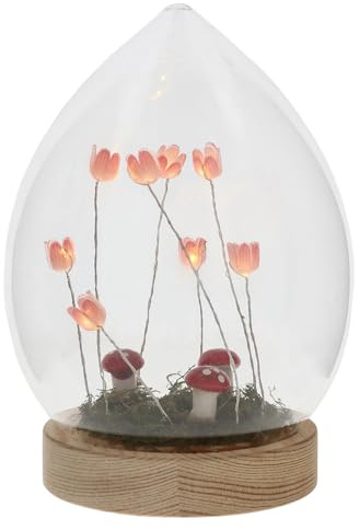 Shudehill Giftware Flower Dell Meadow LED Dome Decorative Mood Light with Wooden Base - Pink Tulips