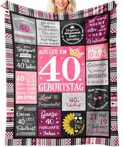 Keyck 40 Geburtstag Frauen, 40. Geburtstag Frauen, Geschenke zum 40 Geburtstag Frau, Geburtstagsgeschenk für Frau 40, 40 Geburtstag Geschenk, Deko Kuscheldecke 150x130CM