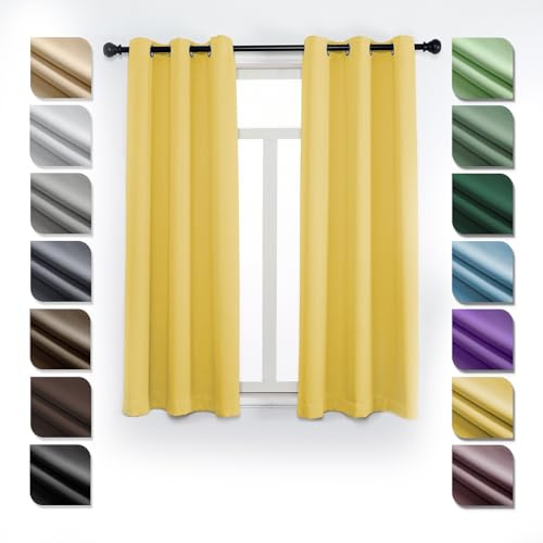 Abdunkelnde Vorhänge mit ösen 1er Set220×180cm(HXB) , Thermovorhang Hitzeschutz, Schallschutz Vorhang, Vorhänge Lichtundurchlässige, Verdunklungsvorhänge Kinderzimmer, für Schlafzimmer Gelb