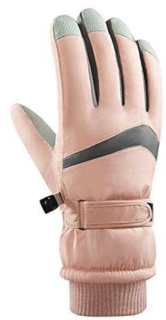 Generisch Winter-Premium-Arbeits- und Downhill-Skihandschuhe Lederfäustling wasserdichtes Herren-Damen-Motorrad Leoparden Stulpen Und Handschuhe (Pink, A)