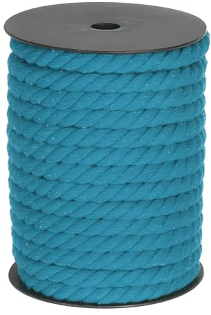 sourcing map Baumwollseil, 3 Stränge, gedreht, geflochten, Seeblau, 23 m, 10 mm Durchmesser, Bänder, für Wandbehang, Pflanzenaufhänger, Stricken, Makramee-Knoten