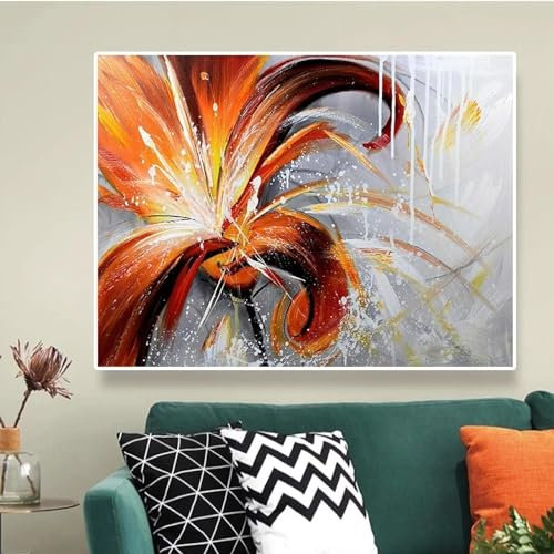 ZHAOLIN Abstrakte Herbstgeschichte Leinwandgemälde Rote Blume Poster und Drucke Wandkunst Orange Wandbilder für Wohnzimmerdekoration 70x100cm Rahmenlos