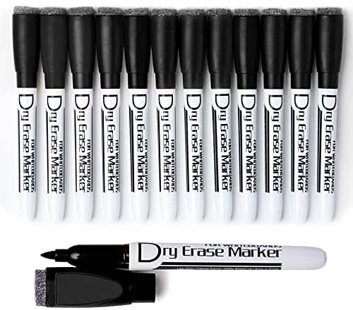 VILMA Magnetic Whiteboard Pens With Erasers Dry Wipe Pens for Whiteboard Dry Erase Markers, Fine Point,12 Pack (Black)
