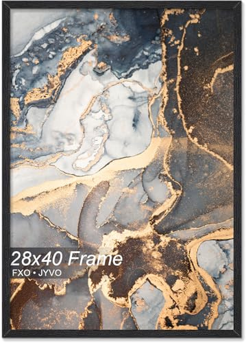 Fxojyvo Engineered Wood 28x40 Frame, Black Picture Frame for 28 x 40 Inch Poster Puzzle Photo, Light Weight 28 by 40 Poster Frame with Wood-grain for Wall - 1 Pack/Black/28 x40