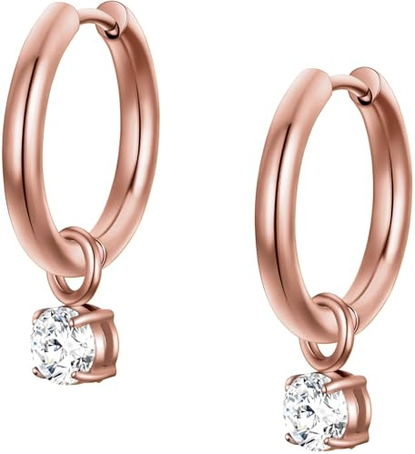 day.berlin Damen Creolen Fiona 18k vergoldet | Ohrringe 16mm Durchmesser mit Zirkonia Kristall Anhänger (5mm), Ohrhänger aus 316L Edelstahl, nickelfrei und wasserfest