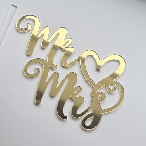 Mr & Mrs Acrylic Cake Charm Topper, Gold Mirror, Laser Cut, 3mm Thick, Premium Quality