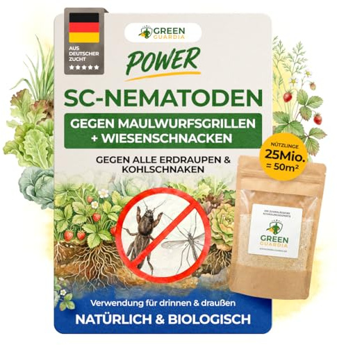 GREEN GUARDIA Nematodi Super SC contro talpe, spuntini da prato e fuochi – 25 milioni (50 m²) – Agente biologico per il controllo efficace delle talpe, senza sostanze chimiche