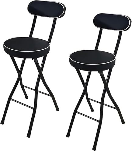 Set di 2 sgabelli da bar pieghevoli con comoda seduta imbottita e schienale, sgabelli per cucina e uso esterno (nero, 60 cm)