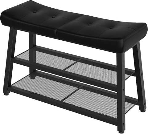 YATINEY Shoe Bench, 3-Tier Shoe Rack, Entryway Bench with Storage and Cushion, for Hallway, Foyer, Bedroom, Black HX02BB