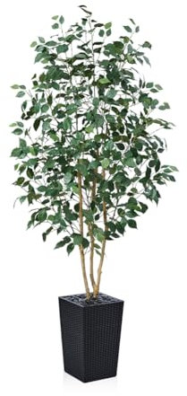 VeriNatural Ficus Künstlich 180cm - Kunstpflanze Groß mit Echtholzstamm, Schwarze Gewebter Pflanzer, UV-beständiger Künstlicher Baum für Innen & Außen - Perfekt für Wohnzimmer, Balkon, Gartenn, VN129