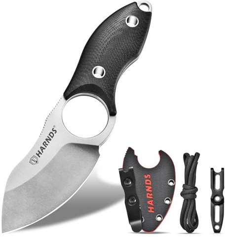 Harnds Eggplant - Cuchillo fijo de cuello pequeño, cuchillo de campamento, cuchillo EDC con acero D2 y mango G10 para pescar y desollar, Eggplant