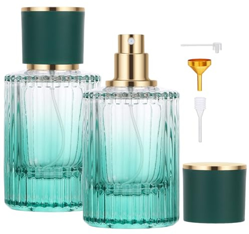 Segus Decantador de perfume, 2 botellas de vidrio con atomizador de 50 ml, atomizador de perfume para bolso para viajes de negocios, atomizador de fragancia portátil (verde degradado)