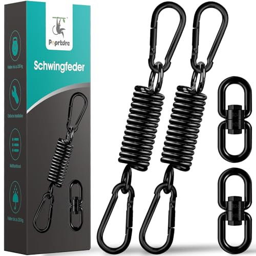 Molla oscillante in acciaio, capacità di carico fino a 250 kg, con molla basculante, poltrona sospesa con 2 moschettoni, molla di sospensione, gancio girevole a 360°, per sedie sospese, colore nero (2