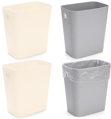 Jucoan 4 Pack Small Plastic Trash Can, Rectangular Slim Narrow Wastebasket | for Bathroom, Office, Bedroom, Toilet, RV, Near Desk, Under Sink, Secure Trash Bag Hole Design(24 x 15.2 x 25.4 cm)