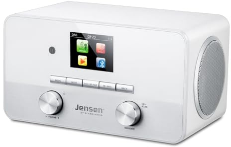 Jensen Buddy DAB II Radio | Kompaktes Digitalradio DAB+/FM, Smarter Bluetooth-Lautsprecher mit vollem Klang und Fernbedienung | Weiß