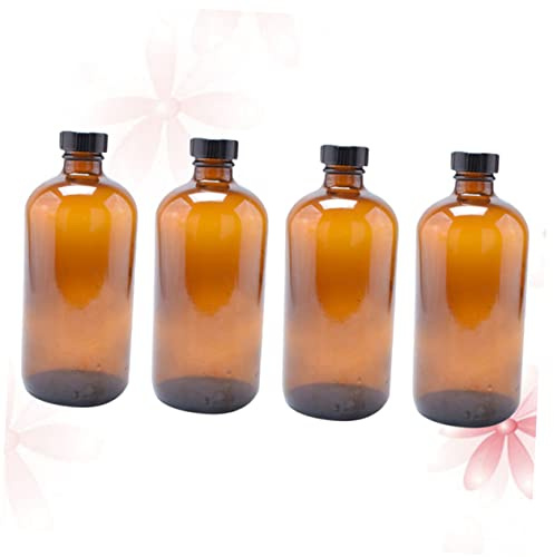 TOBBOMEY 4piezas Botellas De Vidrio Marrón Redondas De Rellenables Con Tapa De Para Botella De Salsa