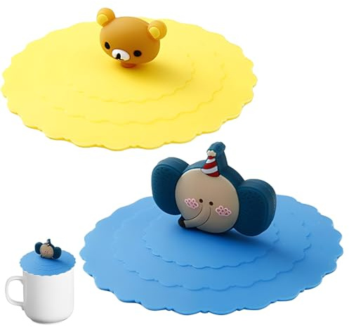 Quesuc Tapa De Copa De Silicona, 2 Juegos Silicona De Grado Alimentario Tapas, Reutilizables, Antipolvo Linda Caricatura Tapas De Taza, Para El Hogar Oficina Café Tazas De Té Copa De Vasos
