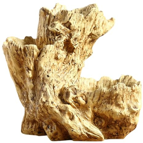 KESOTO Resin Blumentopf Pflanzgefäß Baumstumpf Imitation Baumholz Ornament Kunstharz Skulptur mit Drainagelöchern für Geschenk Schlafzimmer Arbeitszimmer, Holz