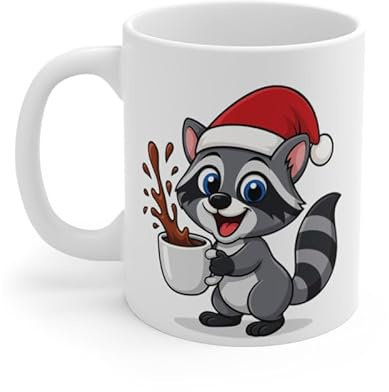 Teecustom Mug Céramique Calimero Poussin Noël – Tasse Festive Flocons Mignonne 325ml – Cadeau Original Café (Raton laveur)