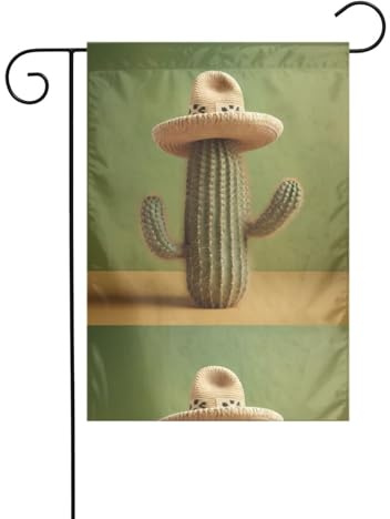 WHJSHOP Gartenflaggen, Kaktus mit Strohhut, 30,5 x 45,7 cm, für Hofdekoration, mit 3 cm Stangenpositionsbreite (nur Flagge, kein Fahnenmast im Lieferumfang enthalten)