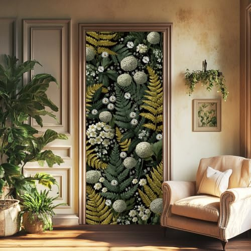 arricraft 2 adesivi per porta 31,5 X78,7 adesivi da parete in PVC motivo foglie di felce e fiori selvatici per porta decorazione rimovibile per camera da letto soggiorno casa