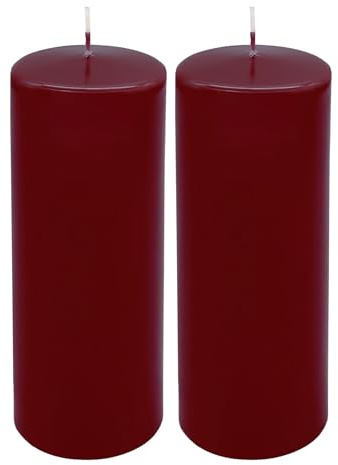 Laternen Kerze 21 x 7 cm bordeaux unparfümiert - 2er Set | XL Stumpenkerze, 80 Stunden Brenndauer, Weihnachten Tisch Deko, Blockkerze Zylinderkerze Säulenkerze