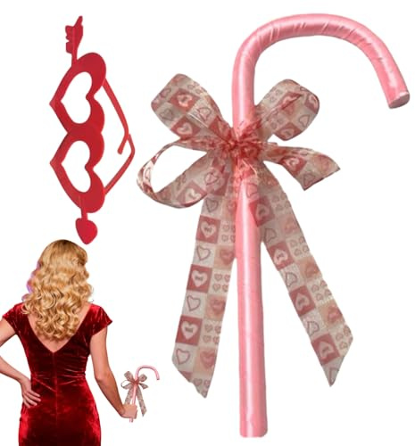 Accesorio para disfraz: juego de gafas en forma de corazón y bastón con lazo, personal de cosplay | Accesorio divertido de mascarada para actores, animadores, fanáticos del cómic, sesiones fotográfica