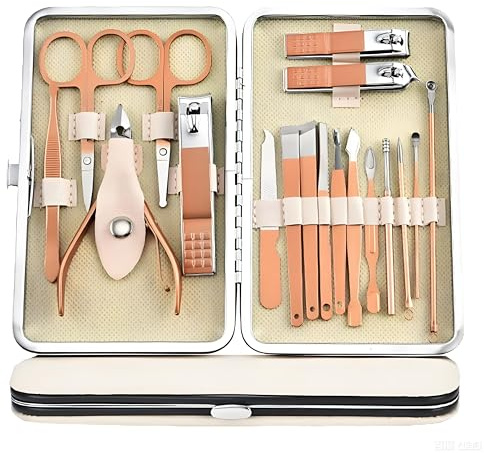 Laphontab manikyrset, 18 delar, nagelklippare, pedikyrset, nagelvårdsset, manikyr, professionella verktyg, gåva till män, kvinnor, vänner och föräldrar (roséguld (15,7 x 10,3 x 1,7)